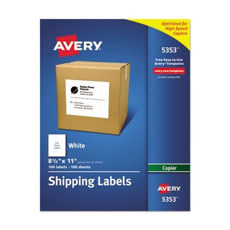 Avery Dennison Avery, COPIER MAILING LABELS, COPIERS, 8.5 X 11, WHITE, 100PK 5353